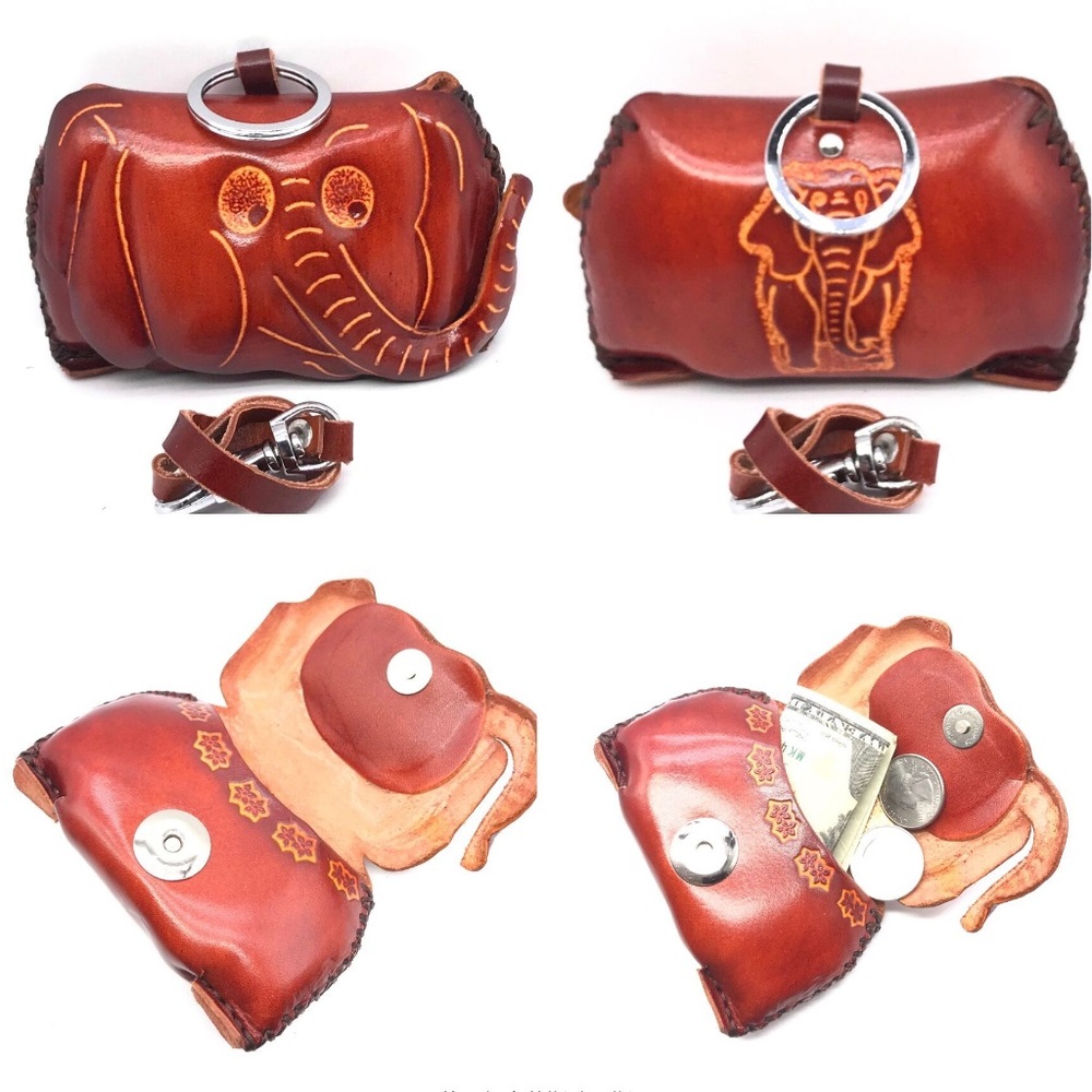 Leather Handmade Animal Elephant Money Coin Purse
